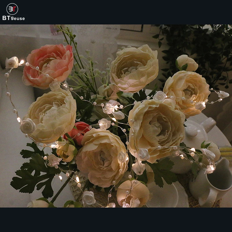 BTgeuse Led Garland For Bedroom Holiday Party Wedding Decoration 30 LED 88 Inch Warm White Silk Rose String Light With Remote BTgeuse Led Garland For Bedroom Holiday Party Wedding Decoration 30 LED 88 Inch Warm White Silk Rose String Light With Remote