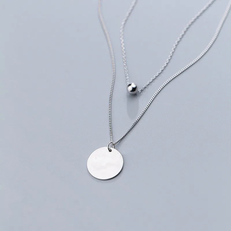 100% real Silver 925 Fine Jewelry Geometric Polished Round Coin &amplucky Bead Pendant Multi Double layers/rows Necklace GTLX1841 |