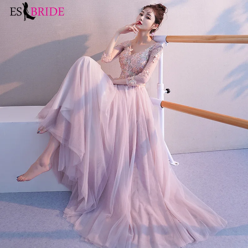 

V-neck Sexy Formal Dress Women Elegant Party Prom Evening Gowns for Women Lace Appliques 2019 New Arab Dresses Evening ES2450