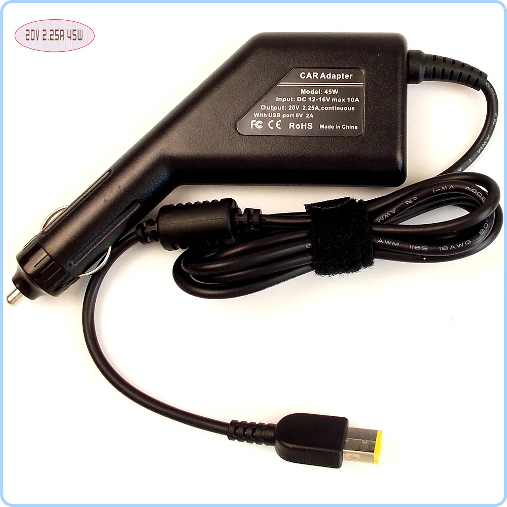 20 в 2.25A ноутбук автомобильный адаптер постоянного тока зарядное устройство источник питания+ USB порт для lenovo/Thinkpad X240 T431s X230s 36200245 36200246