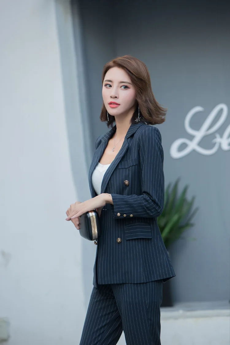 Women business suits formal office suits work 2019 new high quality striped slim blazer Casual pants suit women's suit
