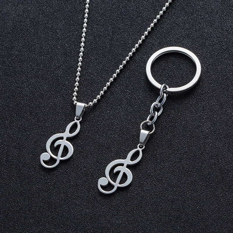 Colarinho moda Homens & Das Mulheres Do Vintage Nota Musical Pingentes Colares & Keychain Charme Colar de aço inoxidável para o Homem