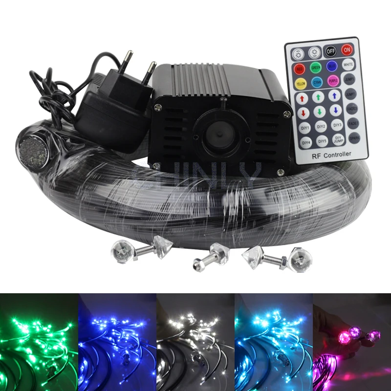 

16W RGBW LED Plastic Fiber Optic Ceiling Star Light Kit Optical Fiber Cable in Black Cover 100pcs*1.0mm*2M with 28 key RF Remote