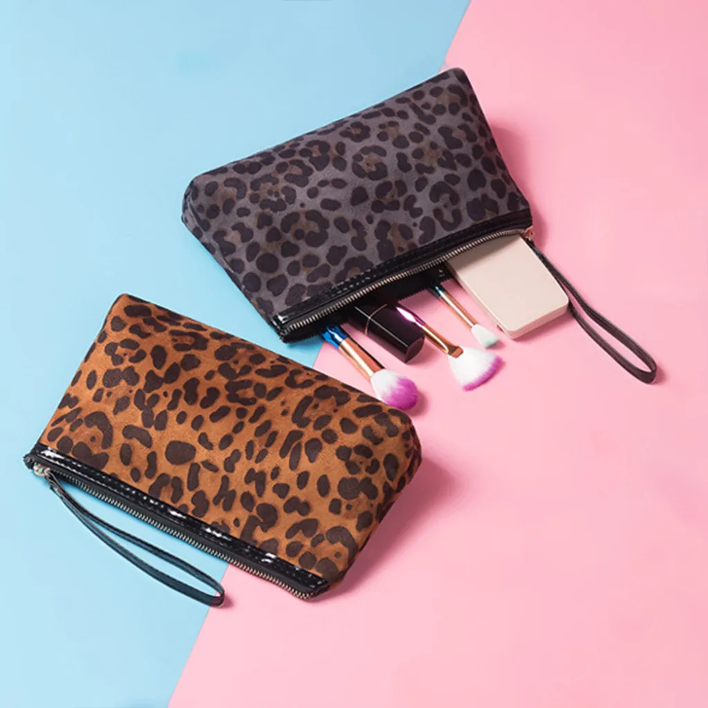 

Women's 2019 Leopard New Travel Storage Bag Cosmetic Bag Female Small Portable Clutch Beauty Handbag Purse Pencil Make Up Bags