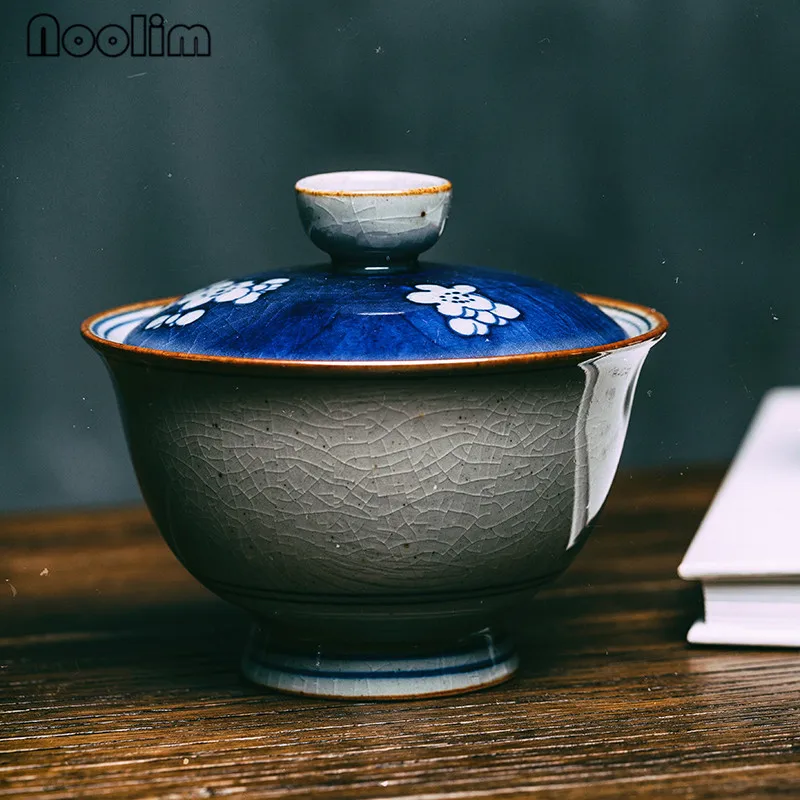 Синий и белый керамический ручной росписью Gaiwan чайные чашки ледяная трещина чайный набор кунг-фу ручной работы чайная посуда аксессуары