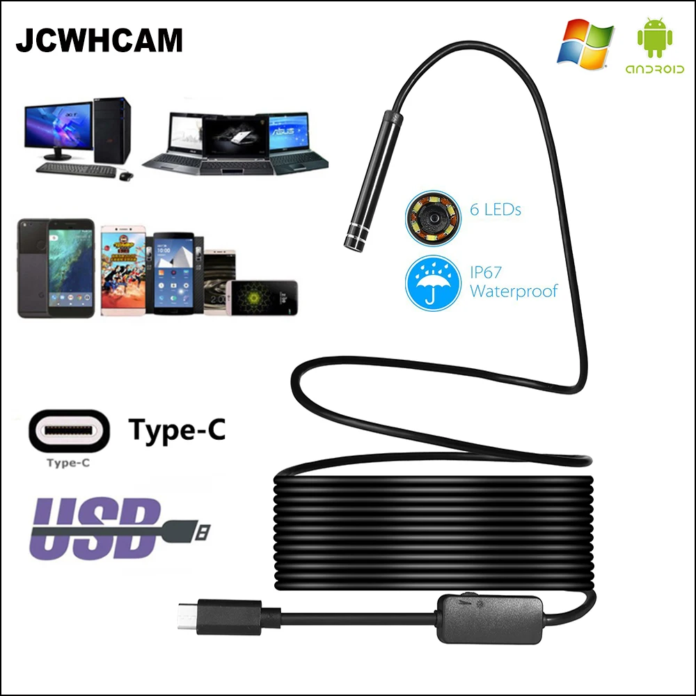 JCWHCAM USB Тип-для эндоскопических исследований с разъемом Камера 5,5/iPhone 7 Plus/8 мм 1 м 3 м 5 м Гибкая Змея Тип Кабеля C Android эндоскоп видео Камера