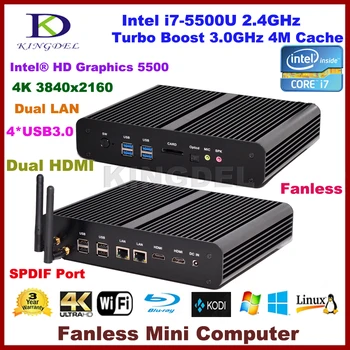 Billige I7 Mini PC, Intel NUC, I7-5500U. Gen. CPU, Nettop, Mini Computer, 4 GB RAM + SSD, 2 * Gigabit LAN + 2 * HDMI + SPDIF + 4 * USB3.0, Wifi, Windows 10