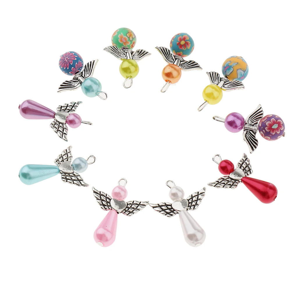 20 Pieces Colorful Pearl Polymer Clay Angel Wings Charms Jewelry Making Pendants for DIY Necklace Making Craft