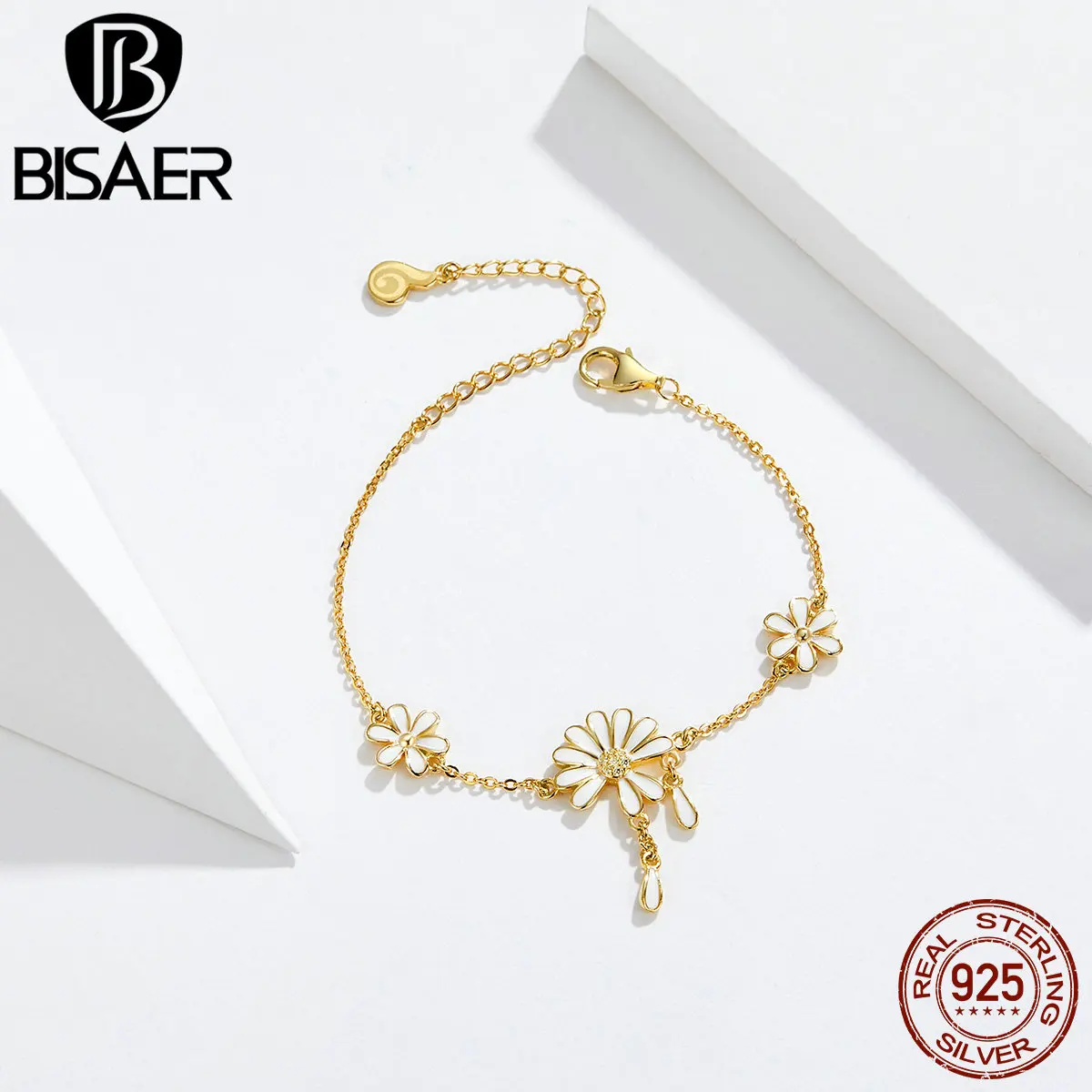 BISAER, свадебные 925 пробы, серебряные, белые, с ромашками, женские серебряные браслеты, ювелирные изделия из стерлингового серебра, Pulseira EFB018