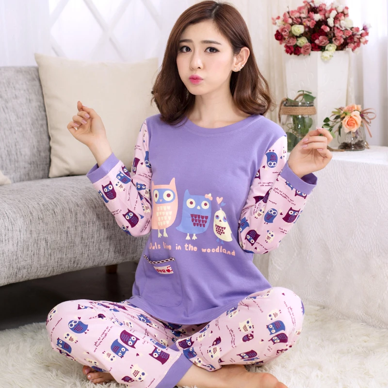 Aliexpress.com : Buy Women Cotton Pajamas Owl Cartoon Sleepwear ...