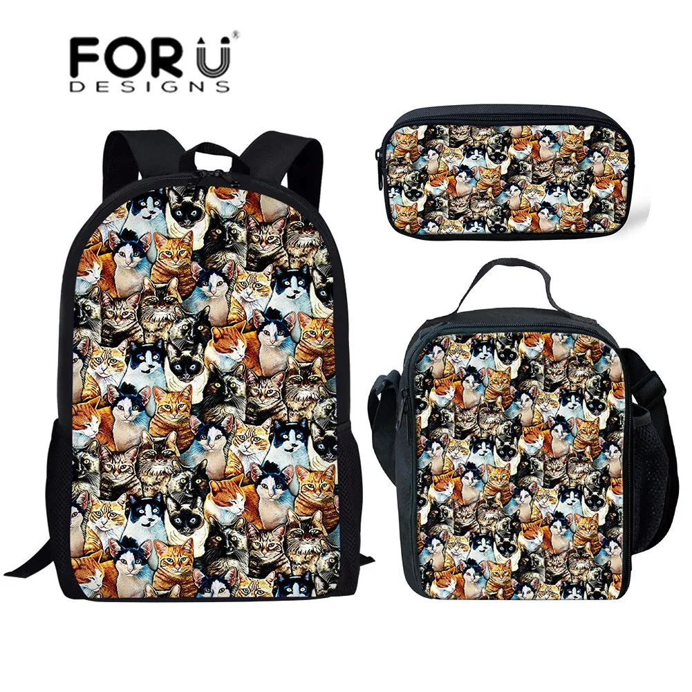 

FORUDESIGNS Kitty Pattern School Bags Backpack for Children 3pcs/set Schoolbag Kids Cute Cat 3D Print Primary Shoulder Book Bag