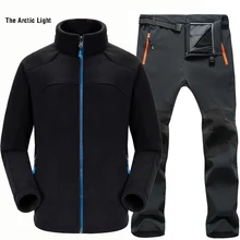 Арктический светильник человек спортивная куртка+ Soft shell зимние штаны Водонепроницаемый тепло треккинг Пеший Туризм вождения, рыбной ловли, комплект