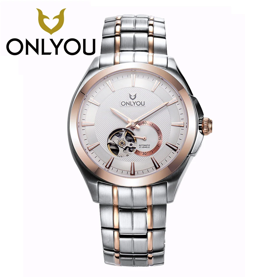 Famous Brand ONLYOU Skeleton Tourbillon Mechanical Watch Men's Watches Silver/Rose Gold Wrist Watches Reloj Hombre Wholesales