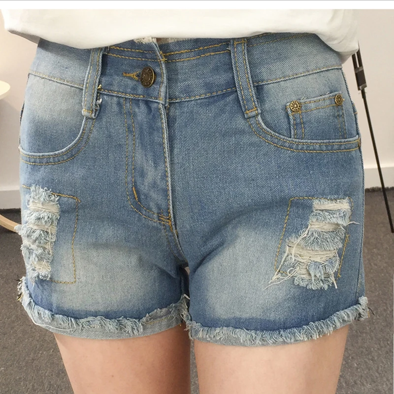 2017-summer-new-large-size-cotton-hole-high-waist-denim-shorts-female-fat-MM-Korean-version (1)