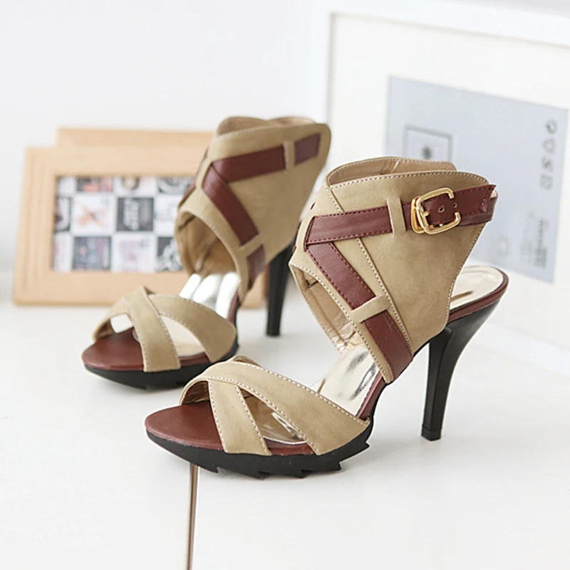 

Customized Large Size 40 41 42 43 Peep Toe Belt Buckle Black Apricot 9 CM Thin High-heeled Sandals For Women Discount Sale Shoes