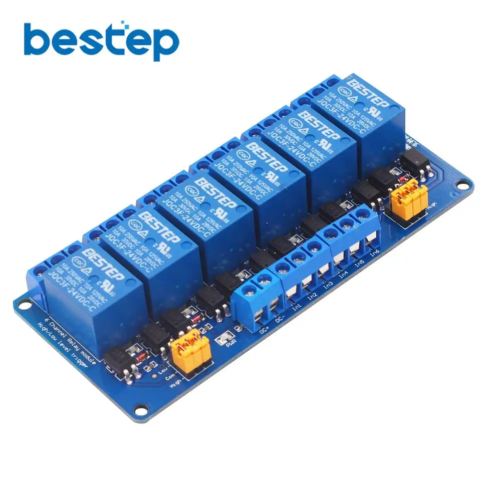 

24V 6 Channel Relay Module High and low Level Trigger Dual Optocoupler Isolation 24V Relay Module