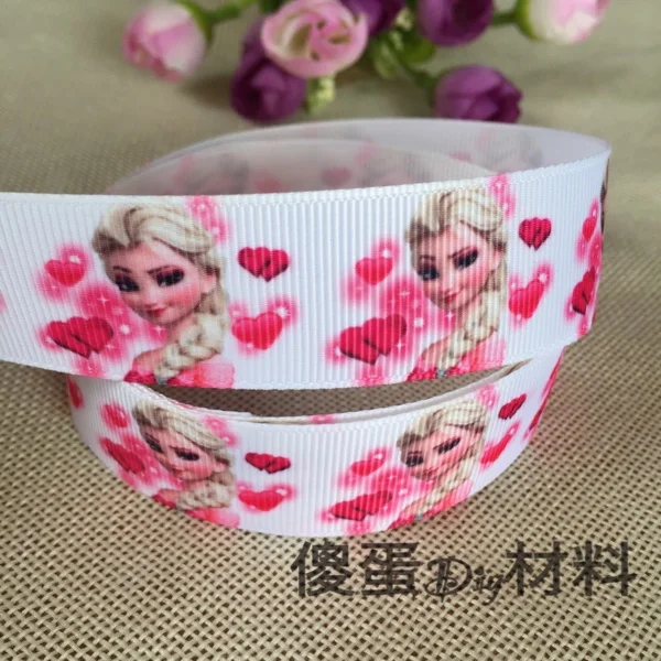 

1 "25MM new sales 5 yard princess elsa printed grosgrain ribbons cartoon ribbon diy hair bows Party supplies ribbon material