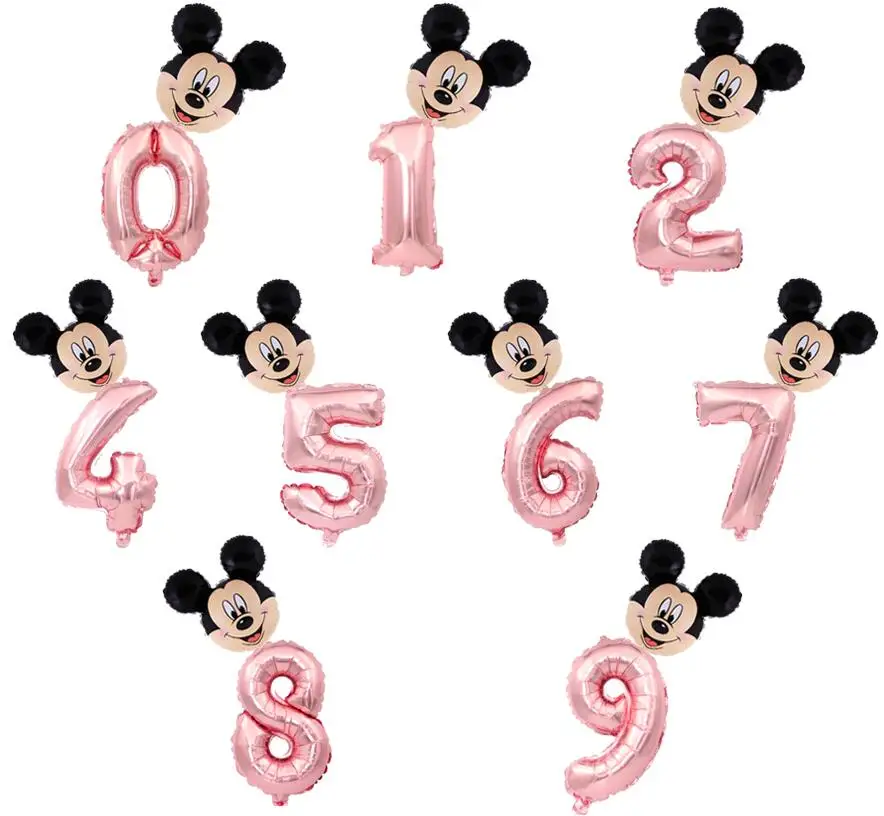 

2pcs 16 inch rose gold Number foil Balloon Mickey Minnie Balloon figure 0-9 years kid happy birthday balloon baby shower Birthd
