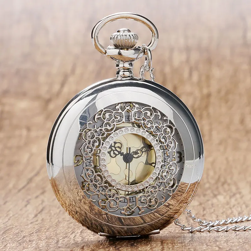 Retro Hollow Silver Tone Quartz Pocket Watches Women Men Watch Necklace Pendant with Chian 2018 High 1