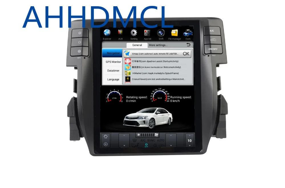 Top Car PC PAD Tesla Style Multimedia Player Android 7.1 GPS For Civic 2016 2017 2018 2