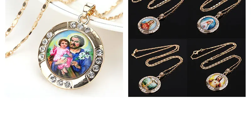 CWEEL Jesus Cross Necklaces Pendant Virgin Mary Mens Necklace Women Long Ethnic Statement Bead Christmas Jewelry Necklaces (5)
