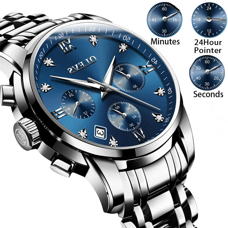 

Wristwatch Mens Luminous Watches Luxury Brand Wrist watches Chronograph Stainless Steel Watch Men Quartz Clock Relogio Masculino