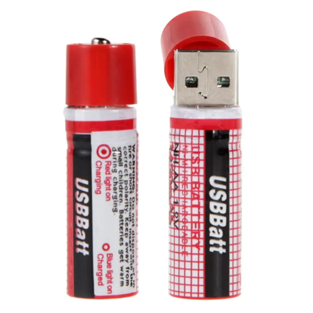 

2pcs USB battery AA 1.2V 1450mAh NI-MH Cells USB Rechargeable Battery (Red)