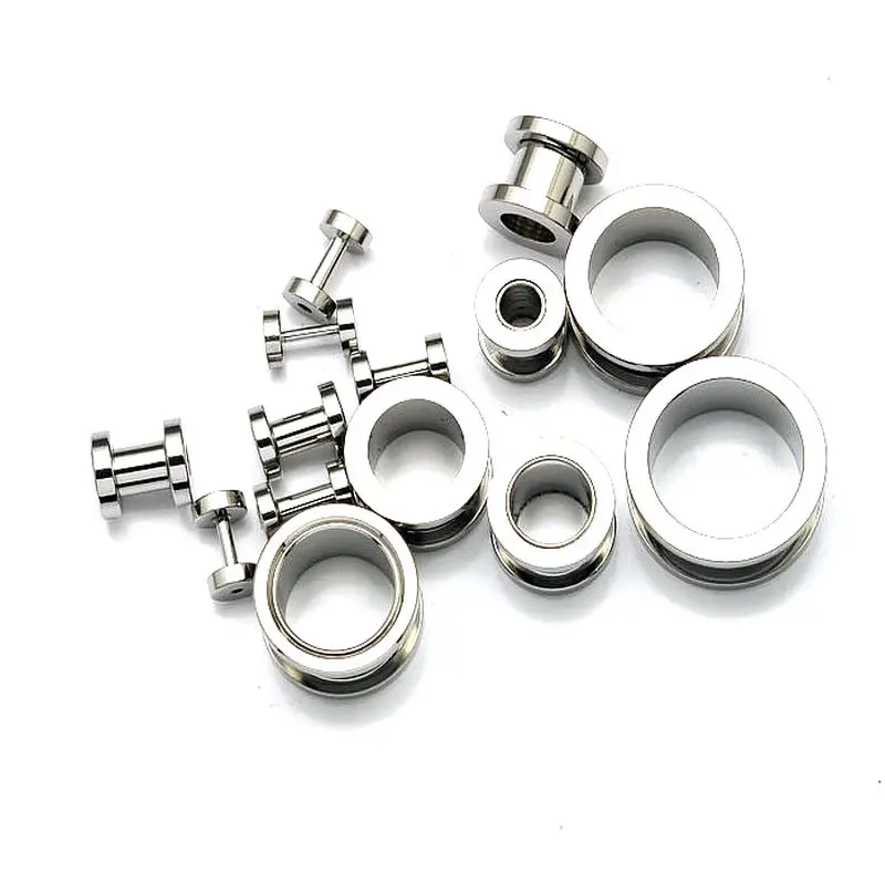 

1.2-20mm 1pair silver stainless steel screw fit ear plug flesh tunnel ear gauges strethcer ear wholesale body piercing jewelry