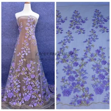 1 ярд тяжелые Фиолетовые 3D вышивкой на тюль сетка ткани кружево свадебное/вечернее платье кружевной ткани 51 ''ширина 1 ярд