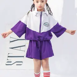 Детский костюм для уличных танцев, Женский костюм для джазовых танцев, свободные топы и шорты, 2 предмета, одежда для выступлений в стиле