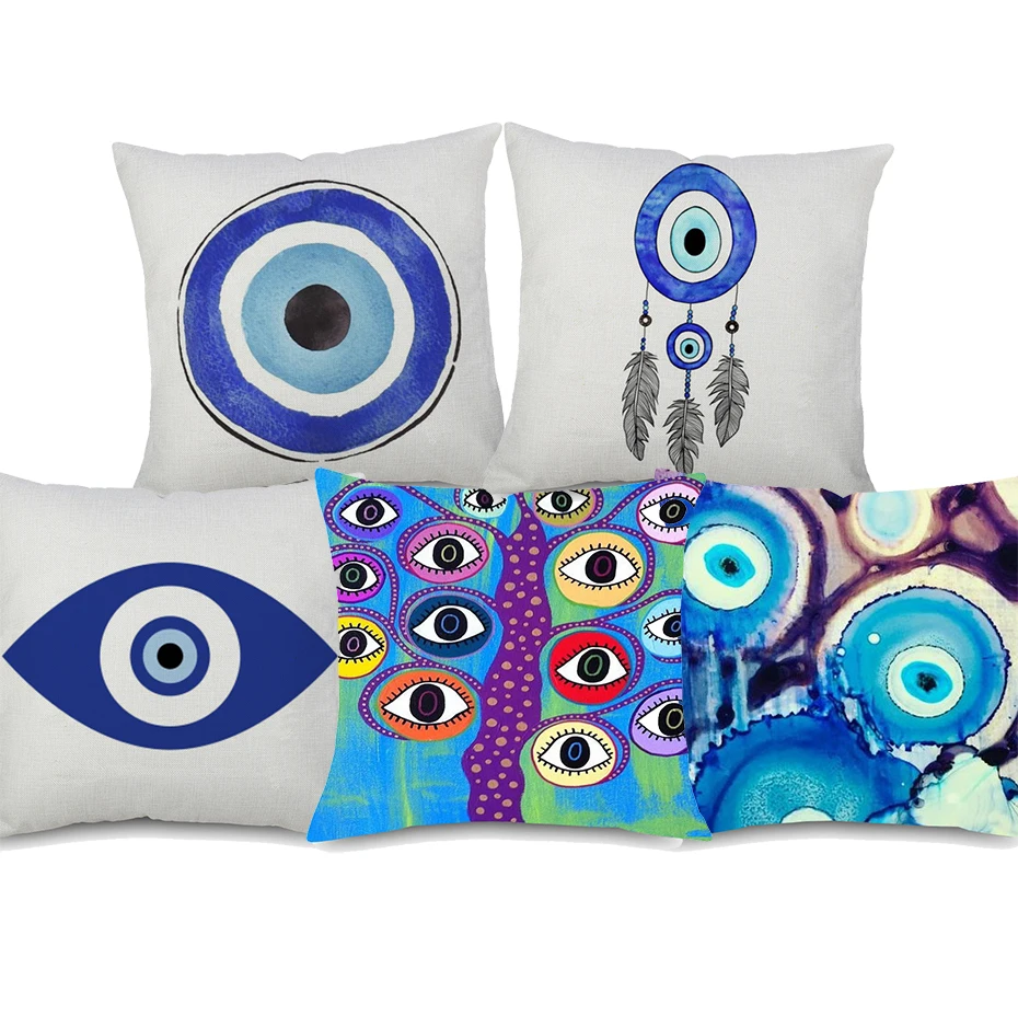 

Watercolor Painting Evil Eye Art Cushion Covers Nordic Decorative Sofa Throw Cushion Cover Linen Pillowcase New