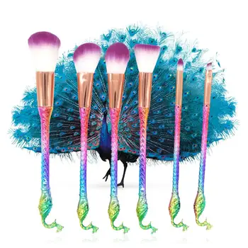 

6 PCS Cosmetic Makeup Brushes Set Foundation Blending Powder Eyeshadow Blush Cosmetic Makeup Tool With Peacock Shaped Handle