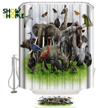

Showhome 3D Wild Animals Zoo Bathroom Mat With Shower Curtain Shower Curtain Sets Inside Rings Women House Funny Cool Cute