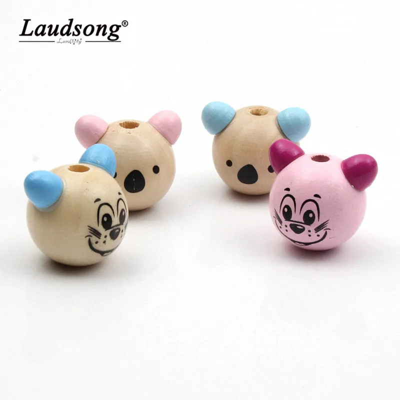

5PCS 25x29MM Natural Wooden Cute Bear Heads Wood Beads For Children's DIY Jewelry Necklaces To Make Beading Pendants