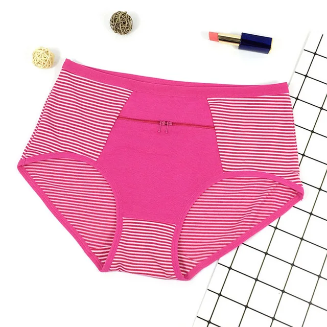 Women Zipper Pocket Panties Big Size Underwear Female Cotton Briefs Solid Zipper Lingerie Female