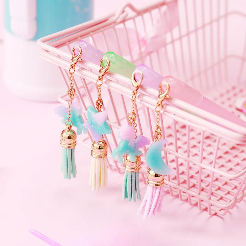 

1pc Cute Kawaii Gel Pen for Kids Gift School Office Supplies Stationery Cartoon Pink Moon Star Pendant Bookmark Black Ink 0.5mm