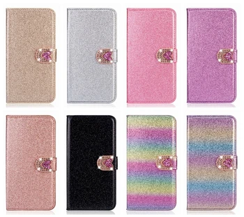 

For Iphone XR XS MAX X 8 7 6 6S 5 Sparkle Leather Wallet Case Heart Love Bling Diamond Glitter Sparkly Rainbow Flip Cover 50PCS