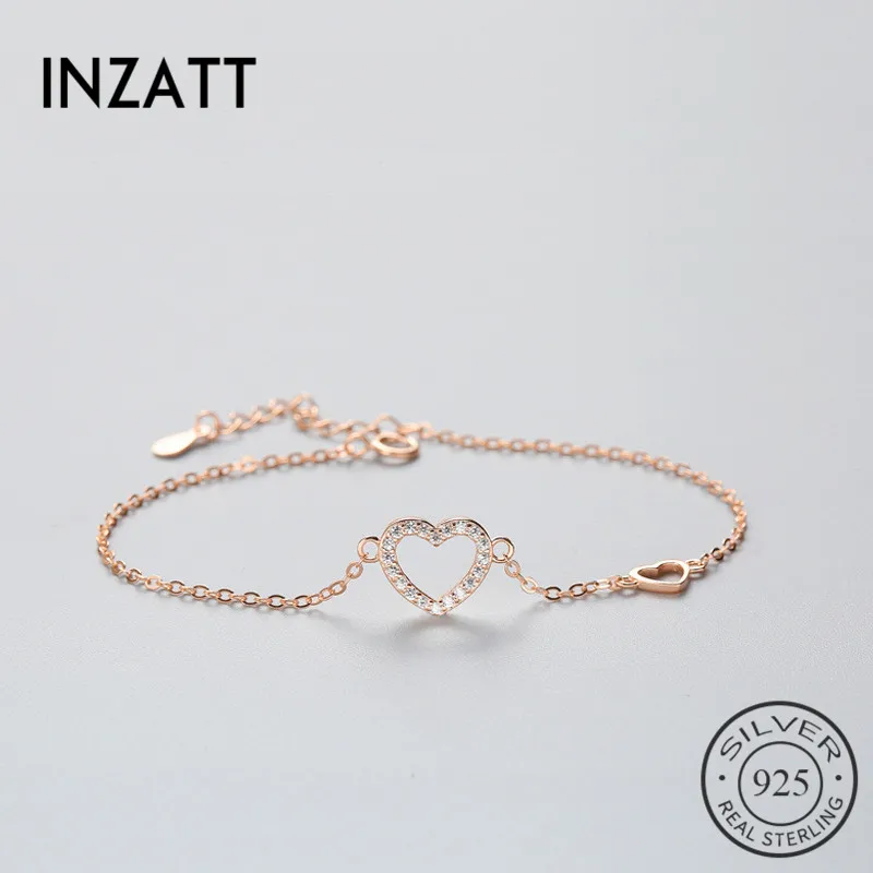 

INZATT Real 925 Sterling Silver Zircon Heart Cute Bracelet Romantic Fine Jewelry For Women Romantic Wedding Party Accessories