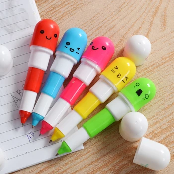 

5 Pcs Cute Smiling Face Pill Ball Point Pen Novelty Stationery Telescopic Vitamin Capsule Ballpen For School Use