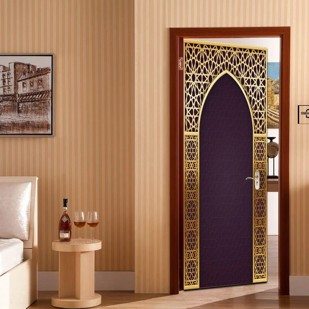 New 2pcs/set 3D Creative Arabic Style Door Stickers Wallpaper Bedroom Living Room Corridor Wall Stickers Home Door Decoration New 2pcs/set 3D Creative Arabic Style Door Stickers Wallpaper Bedroom Living Room Corridor Wall Stickers Home Door Decoration