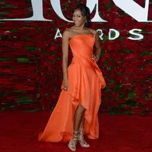 Hot Orange High Low Abendkleider 2016 Neue Ankunft Zu Tony Awards Langen Prom Formales Partei-kleid Falte Weg Von Der Schulter