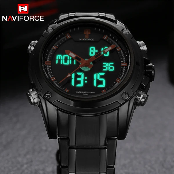 Billig Marke NAVIFORCE Uhren männer luxus Voller Stahl Quarz Uhr LED Digital Uhr Armee Militär Sport armbanduhr relogio masculino