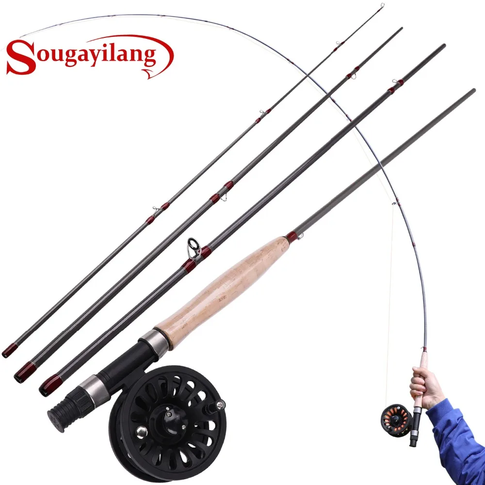 Sougayilang 2.7 M 4 القسم يطير الصيد قضيب و يطير بكرة كومبو ل المياه العذبة السفر باس بايك الصيد