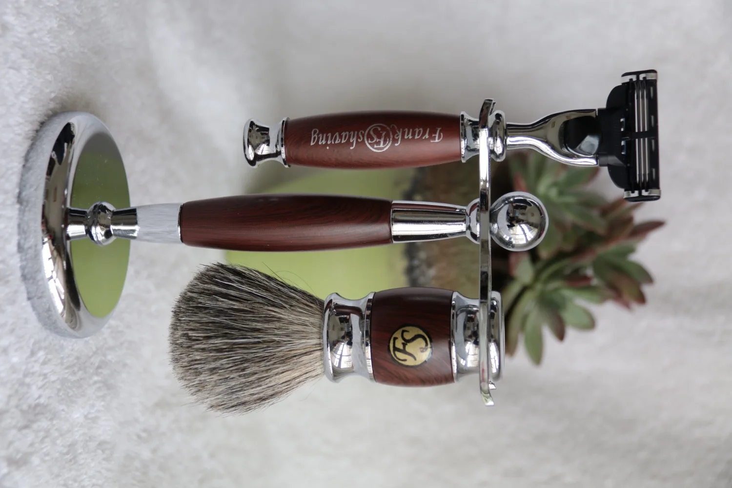 FS S2014015 Faux Rosewood Shaving set/kit,Mixed Badger hair brush 21mm