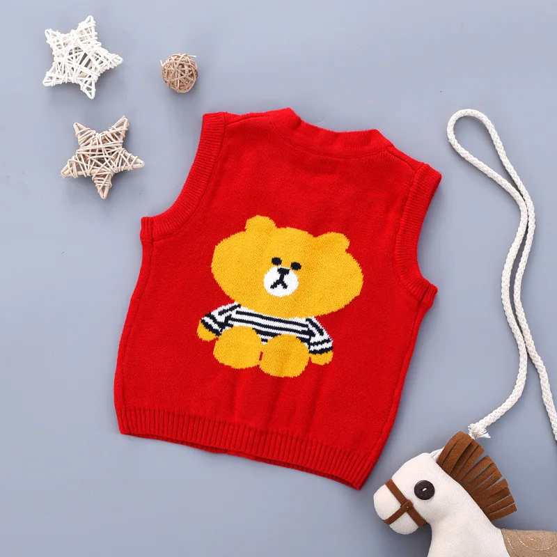 Cotton Bear Knit Baby Sweater Vest Sleeveless V-Neck Infant Boys Sweater Casual Soft Baby Clothes Newborn Girls Sweater Autumn (4)