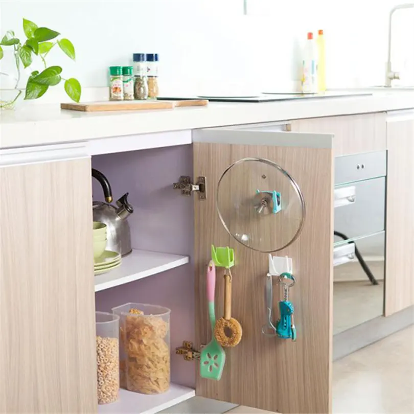 

2PCS Wall Mounted Plastic Pot Pan Cover Shell Sucker Bracket Pot Lid Holder Rack Kitchen Cooking Tool Organizer Storage Shelf