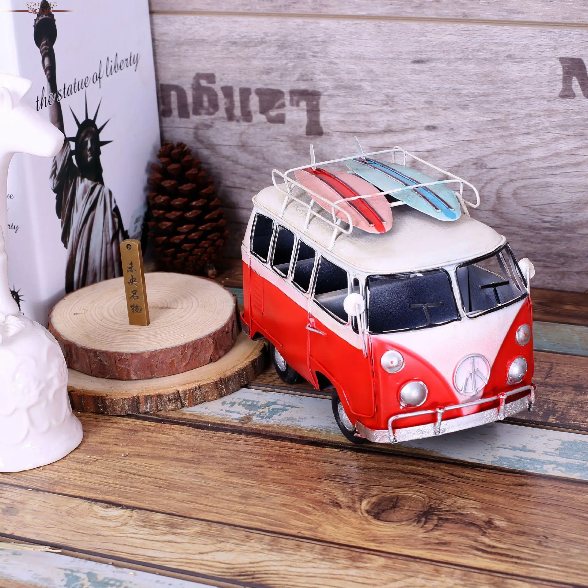 초라한 세련 된 버스 zakka 빈티지 홈 장식 금속 공예 자동차 스타일링 금속 모델 홈 장식 액세서리 21*14.5*12 cm