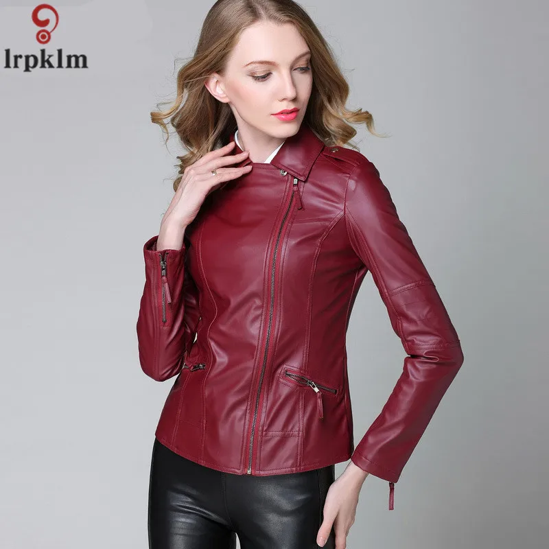 Spring And Autumn New Women's   Europe Slim Women's Leather Lapel PU Leather Motorcycle Jacket Women S- 4XL AS064 (15)