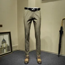 Мужская одежда брюки хаки формальные Бизнес Свадьба жениха slim fit Осень Зима утолщаются мужские брюки повседневные размера плюс подарок на день отца