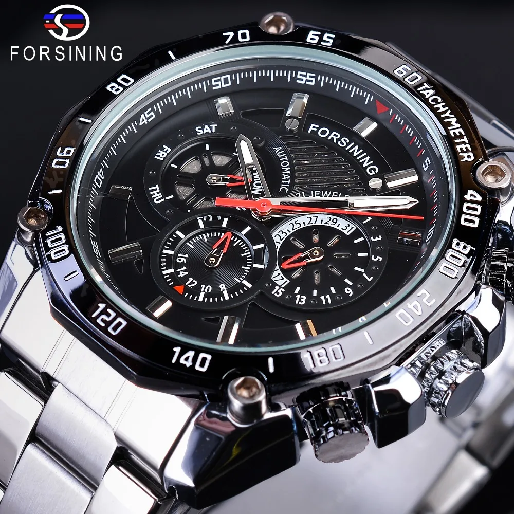 Forsining Steampunk Luminous Hands Complete Calendar Men's Automatic Watches Top Brand Luxury Silver Stainless Steel Bracelet
Forsining Steampunk Luminous Hands Complete Calendar Men's Automatic Watches Top Brand Luxury Silver Stainless Steel Bracelet